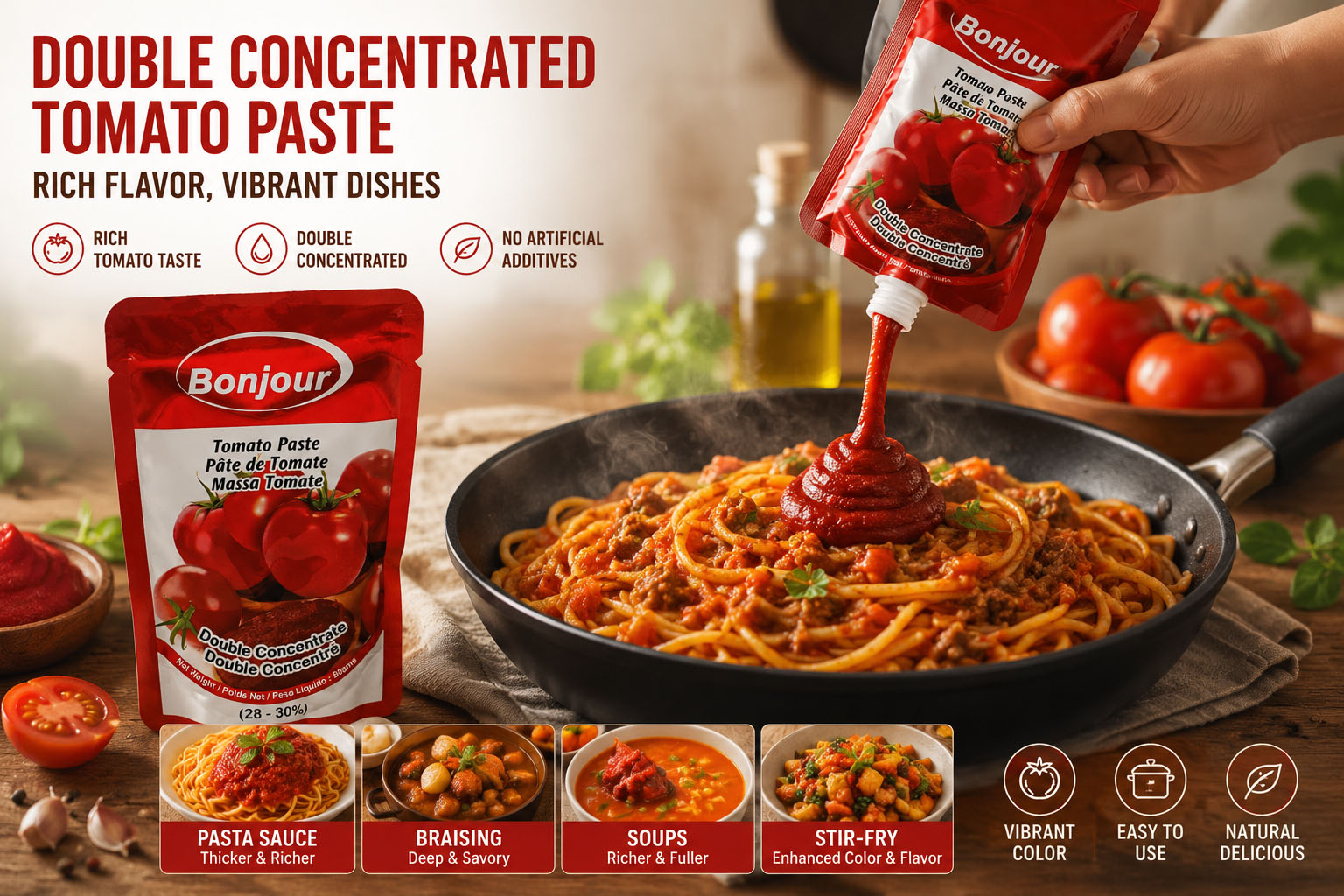 tomato concentrate sachet for cooking and catering